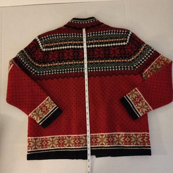 Skyr Red Wool Fair Isle Cardigan Sweater w/ Ornate Metal Clasps Women's Medium - Picture 12 of 15